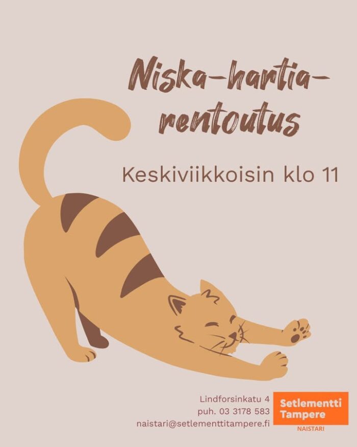 Naistarilla niska-hartia-rentoutusta keskiviikkoisin kello 11 🌸

Tervetuloa!

Lindforsinkatu 4 (2.kerros)
33720 Tampere
naistari@setlementtitampere.fi
03 3178583

#naistari
#setlementtitampere 
#josmeitäeiolisi 
#tämäkinonsetlementtitampereentoimintaa 
#rohkeastiihmisenpuolella